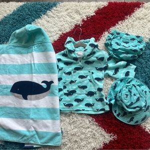 Pottery Barn Infant Swim set. Hat, swim diaper, hooded towel & poncho